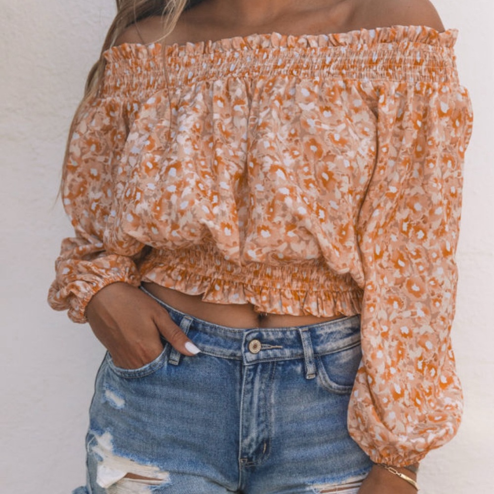 Floral Off-Shoulder Blouse - Orange